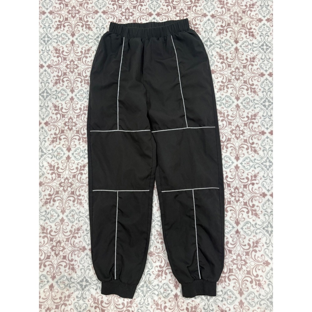 SHEIN Black Jogger Pants White Piping Streetwear Elastic Waist XS